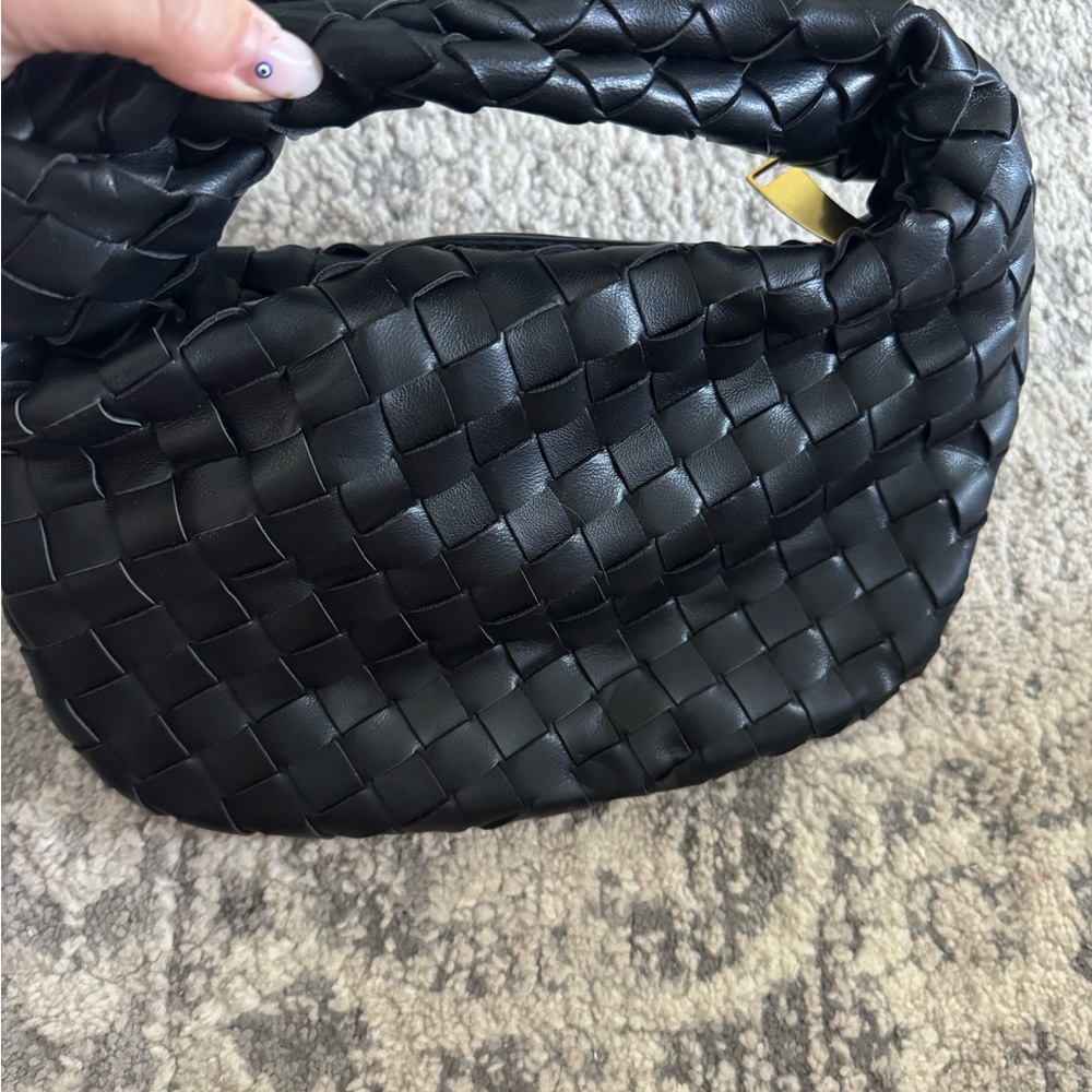 Black Woven Leather Shoulder Bag